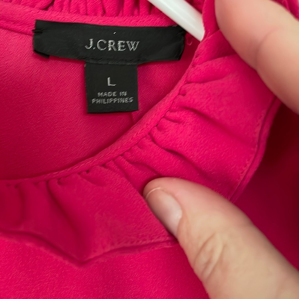 JCREW Ruffle-Neck Crepe Top Size L Hot pink